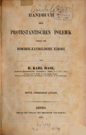 Handbuch der protestantischen Polemik gegen die Römisch-Katholische Kirche