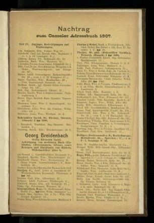 Nachtrag zum Casseler Adressbuch 1907