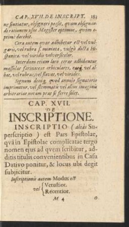 Cap. XVII. De Inscriptione.