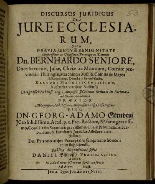 Discursus Iuridicus De Iure Ecclesiarum