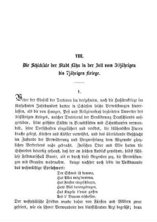 VIII. Die Schicksale der Stadt Lähn in der Zeit vom 30jährigen bis 7jährigen Kriege.