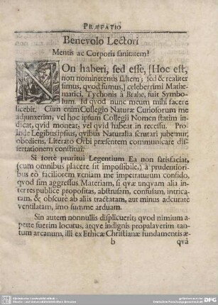 Benevolo Lectori Mentis ac Corporis fanitatem!