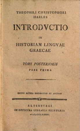 Theophili Christophori Harles Introdvctio In Historiam Lingvae Graecae. 2,1