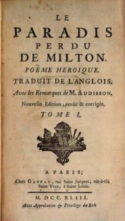 Le Paradis Perdu De Milton : Poëme Heroique, 1