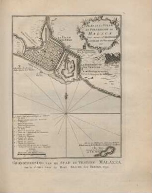 Plan la ville et forteresse de Malaca ... Grondtekening van de stadt en vesting Malalla ... 1750