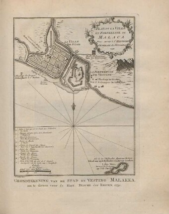 Plan la ville et forteresse de Malaca ... Grondtekening van de stadt en vesting Malalla ... 1750