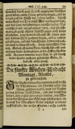 Die fünffte Wochen-Andacht Montags, Abends, zu gebrauchen.