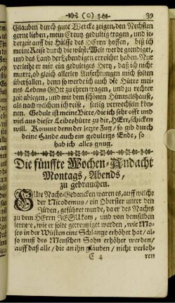 Die fünffte Wochen-Andacht Montags, Abends, zu gebrauchen.