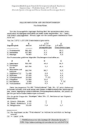 Religionsstatistik der Deutschstämmigen