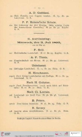 II. Auctionstag: Mittwoch, den 3. Juli 1895 (Nr. 101 - 204)
