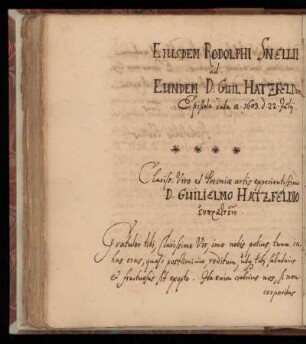 [Brief von Rudolph Snellius an D. Guilelmus Hatzfeldius (1603)]