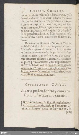 Observatio LXXX. Ulceris pudendorum, cum erosione testiculorum curatio
