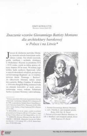 Znaczenie wzorów Giovanniego Battisty Montano dla architektury barokowej w Polsce i na Litwie