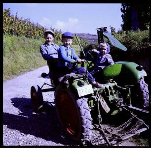 Ihringen: Kinder auf Traktor im Weinberg