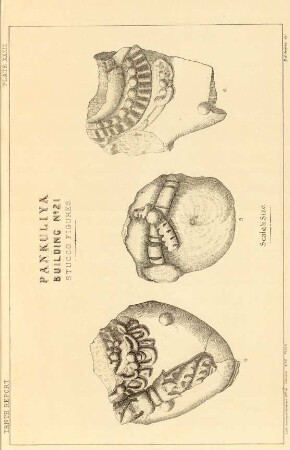 Plate XXXIII. Pankuliya. Building No. 21. Stucco figures.