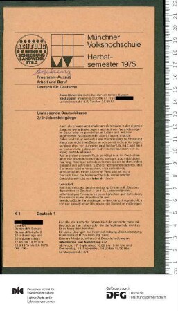 Programm für berufliche Bildung 2. Semester 1975/1976