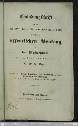 Kurze Anleitung zum Unterricht in den Elementen des Rechnens
