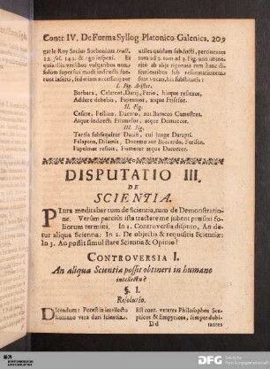 Disputatio III. De Scientia.