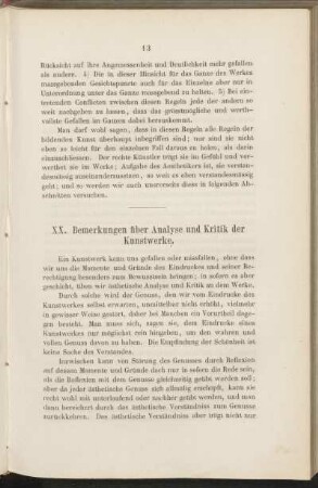 XX. Bemerkungen über Analyse und Kritik der Kunstwerke.