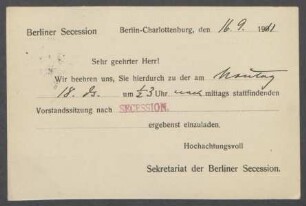 Brief von der Berliner Secession an Georg Kolbe