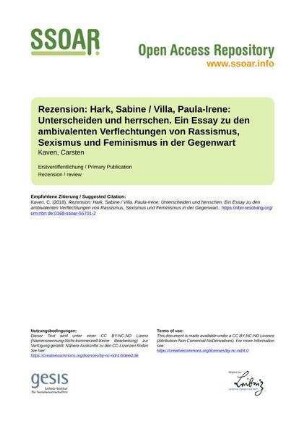 Rezension: Hark, Sabine / Villa, Paula-Irene: Unterscheiden und herrschen. Ein Essay zu den ambivalenten Verflechtungen von Rassismus, Sexismus und Feminismus in der Gegenwart