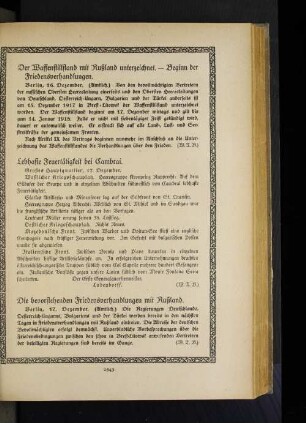 Der Waffenstillstand mit Rußland unterzeichnet. - Beginn der Friedensverhandlungen.