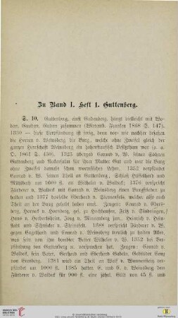 Zu Band I. Heft 1. Guttenberg