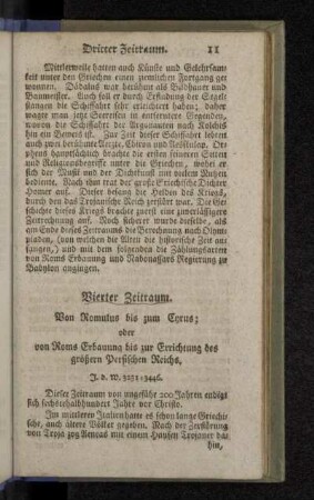 Vierter Zeitraum. Von Romulus bis zum Cyrus; oder von Roms Erbauung bis zur Errichtung des größern Persischen Reichs. J. d. W. 3231 - 3446.