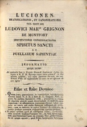 Lucionen. beatificationis, et canonizationis ven. servi Dei Ludovici Mariae Grignon de Montfort institutoris congreg. spiritus sancti