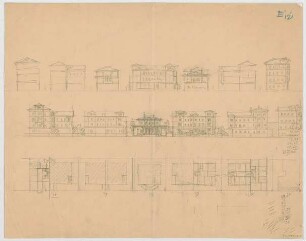 Thiersch, August ; München, Heßstr.; Privathaus - Grundriss, Ansichten