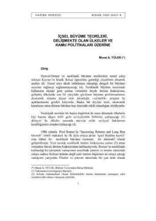 Içsel Büyüme Teorileri, Gelismekte Olan Ülkeler ve Kamu Politikalari Üzerine