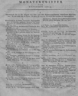 Monatsregister vom October 1819