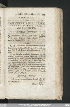 Sectio IV. De Sacramentis Novi Testamenti, Ac Speciatim De Baptismo.