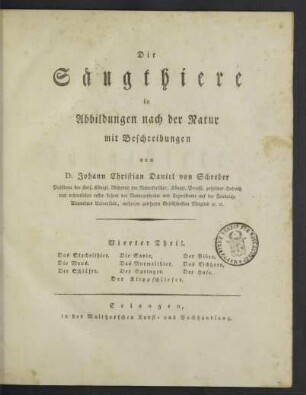 4: Das Stachelthier. Die Savie. Der Biber. Die Maus. Das Murmelthier. Das Eichhorn. Der Schläfer. Der Springer. Der Hase. Der Klippschliefer