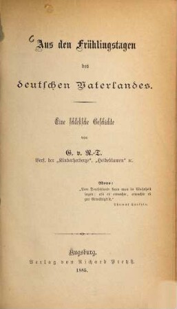 Aus den Frühlingstagen des deutschen Vaterlandes : eine schlesische Geschichte