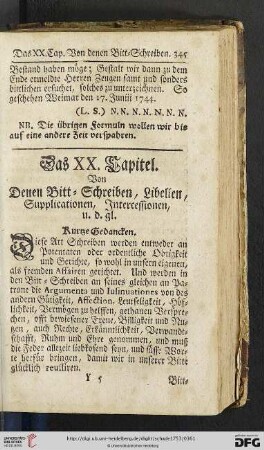 Das XX. Kapitel: Von denen Bitt-Schreiben, Libelien, Supplicationen, Intercessionen, u. g. gl.