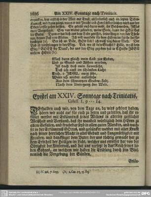 Epistel am XXIV. Sonntage nach Trinitatis, Coloss. I, 9-14
