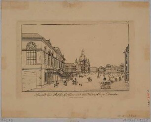 Der Neumarkt in Dresden nach Osten, mit Blick auf die alte Gemäldegalerie (Johanneum, Stallgebäude) und die Frauenkirche
