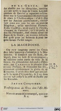 Artice cinquième: Transmigrations des Grecs dans l’Asie Mineure