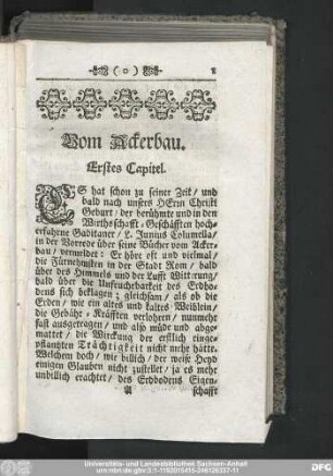 Vom Ackerbau. Erstes Capitel.