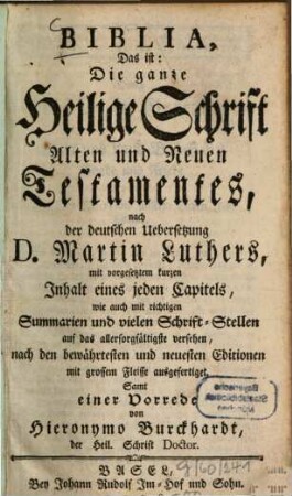 Biblia, das ist: Die ganze Heilige Schrift Alten und Neuen Testamentes