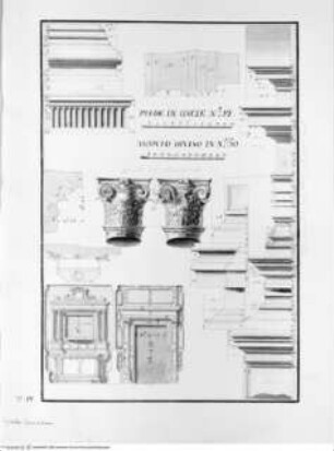 Cappella Emiliana nell'isola di S. Michiele di Murano, e quella di S. Anna nell'isola della Grazia, misurate e disegnate da me Tommaso Temanza., Tafel IV: San Michele in Isola, Cappella Emiliana, Architekturdetails, Maßangaben