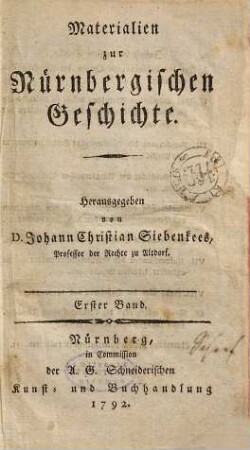 Materialien zur Nürnbergischen Geschichte, 1