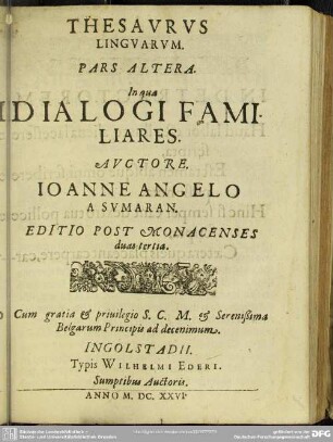 2: Thesaurus linguarum, in qua facilis via Hispanicam Gallicam Italicam attingendi etiam per Latinam & Germanicam sternitur