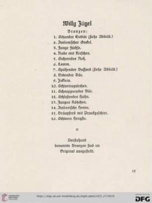 Willy Zügel. Bronzen (Nr.1-16)