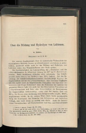 Über die Bildung und Hydrolyse von Laktonen.