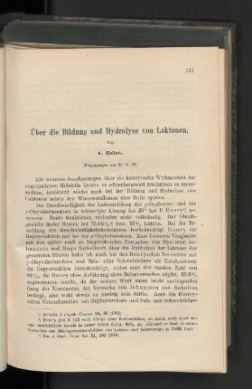Über die Bildung und Hydrolyse von Laktonen.