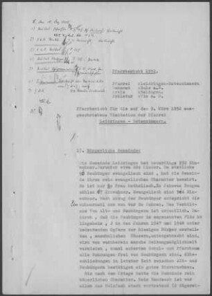 Leidringen-Rotenzimmern: Pfarrbericht 1952
