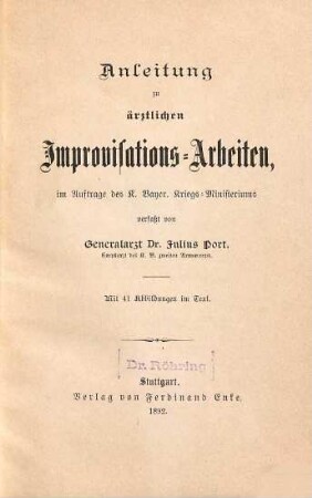 Anleitung zu ärztlichen Improvisations-Arbeiten