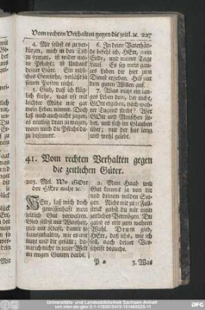 41. Vom rechten Verhalten gegen die zeitlichen Güter.